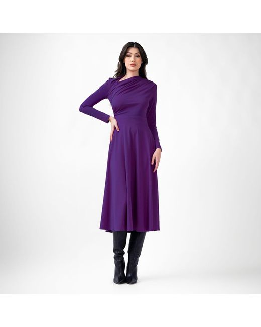 BLUZAT Purple Midi Dress With Draping