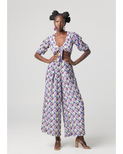 Why Mary Blue Floral Print Culotte Palazzo Pants