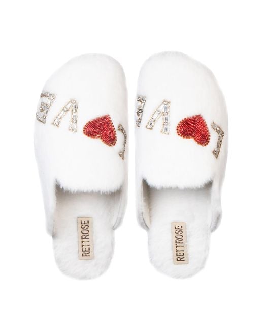 Rettrose White Anastasia Cream Luxury Plush Diamanté Embellished Handmade Slipper