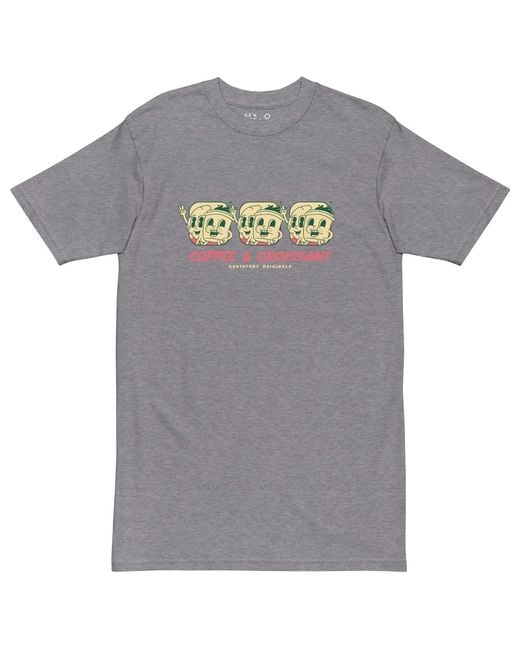 Anchor and Crew Gray Heather Gustatory Originals Coffee & Croissant Heavy Cotton T-Shirt for men