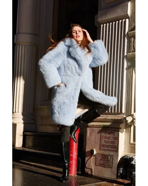 Harmonia Ny Powder Faux Fox Fur Coat By Dani Watanabe in Blue | Lyst