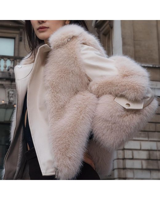 Jiaying Wang Wjy Studio London Gray Neutrals Galaxy Jacket Coat Faux Fur Eco-Friendly Leather Zipper