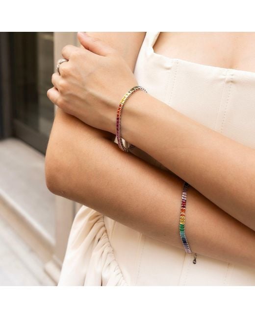 Spero London Blue Sterling Baguette Tennis Bracelet