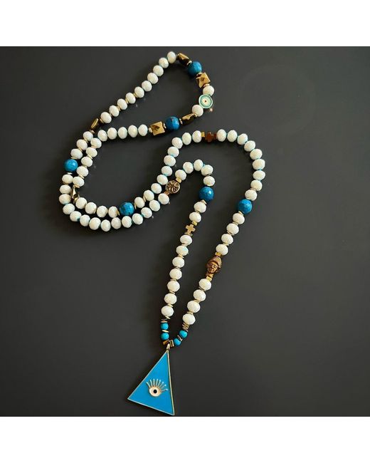 Ebru Jewelry Blue Evil Eye Pendant Beaded Mystic Symbol Necklace