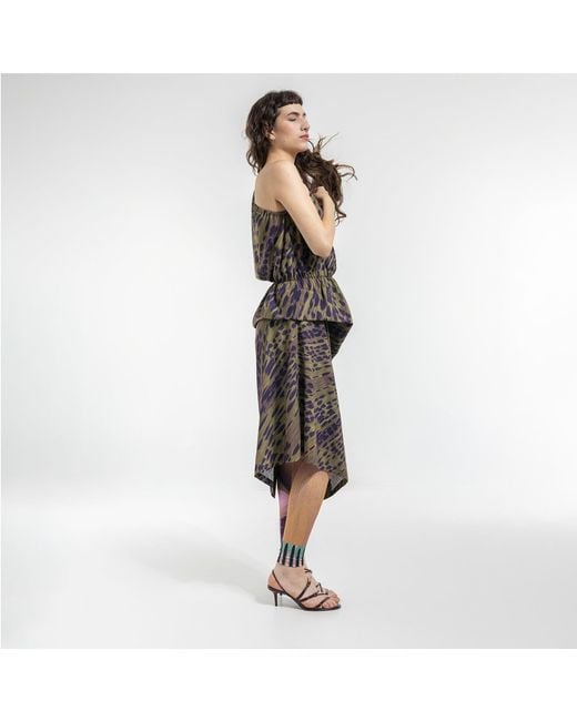 ARTISTA Brown Breath One Shoulder Midi Dress