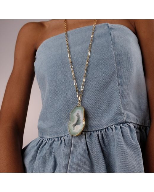 YAA YAA LONDON Metallic Chunky And I Like It Long Gemstone Pendant Necklace
