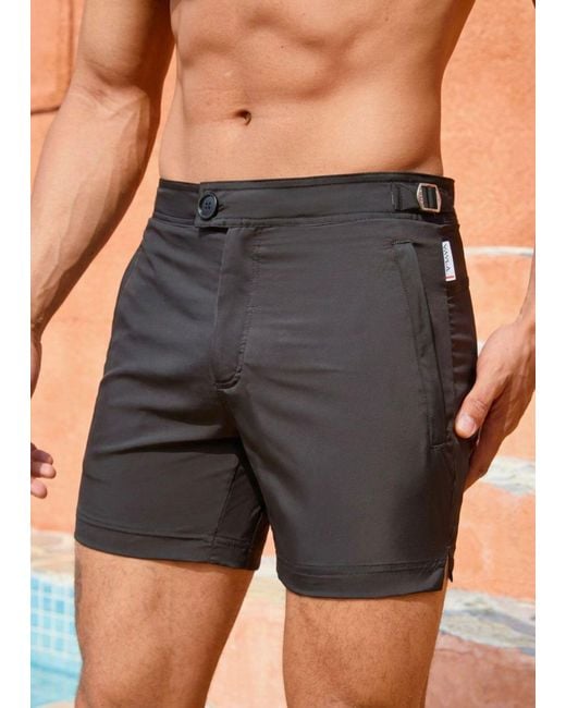 Vayla Black Classic Plain Long Length Swim Shorts With Adjustable Waist for men