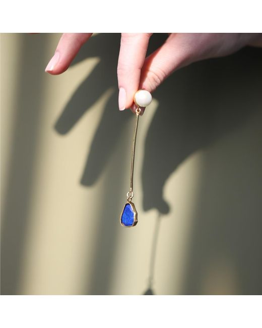 LINYA JEWELLERY Metallic Natural Lapis Pearl Dangle Earrings