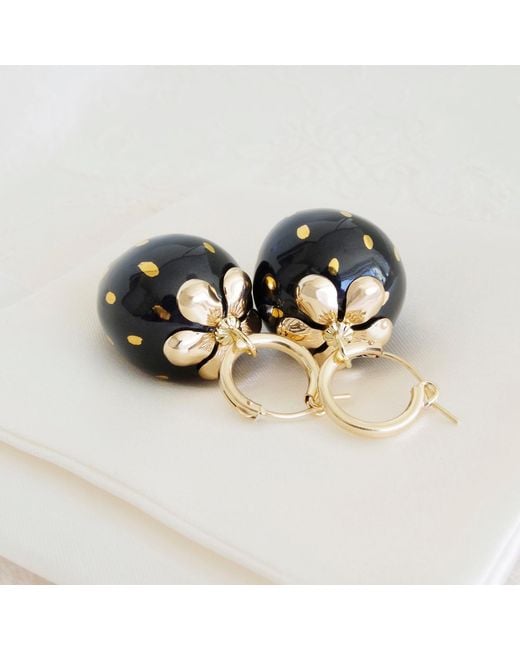 POPORCELAIN Golden Black Porcelain Strawberry Earrings