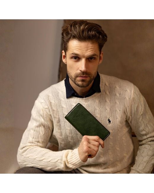 Time Resistance Green Leather Coat Wallet for men
