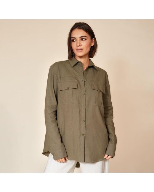 Gunda Hafner Ltd Gray Neutrals Khaki Linen Safari Shirt