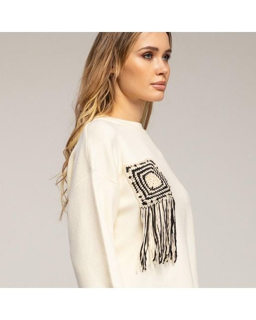 Tantra Spain Sl Natural Neutrals Knitted Sweater With Pocket And Crochet Detail