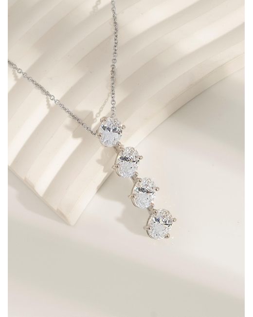 Diamonbliss Metallic Embellished With Swarovski Plated Oval Cut Drop Pendant Necklace, Five Carats