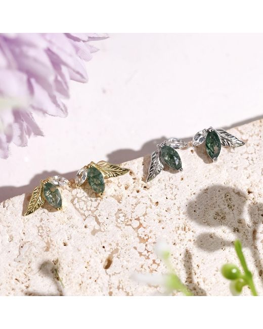 Azura Jewelry New York Metallic Verdant Moss Agate Stud Earrings Vermeil