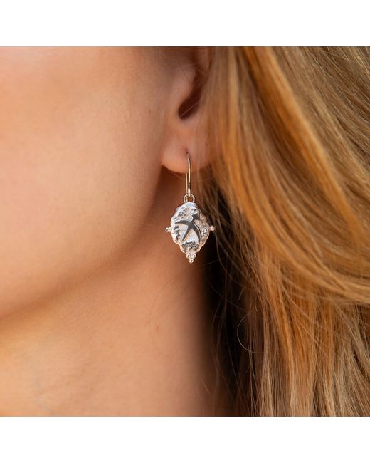 Seven Saints Metallic Cancer Vintage-Style Dangle Earrings, Rhodium Plated