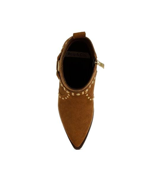 Rag & Co Brown Rodeo Studded Real Suede Leather Ankle Boots