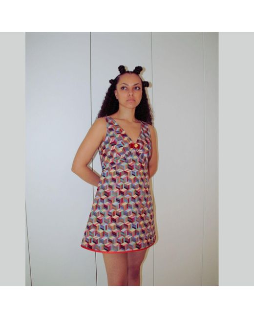 Couture to Your Door Red Tapestry Geometric A Line Mod Dress