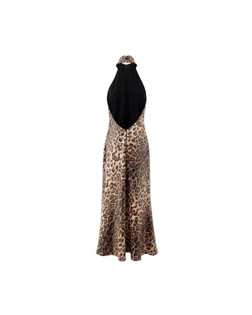 Aisl Brown Leopard Sequin Halter Maxi Dress