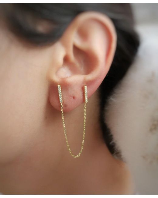 Spero London Metallic Chained Bar Chain Earring Sterling