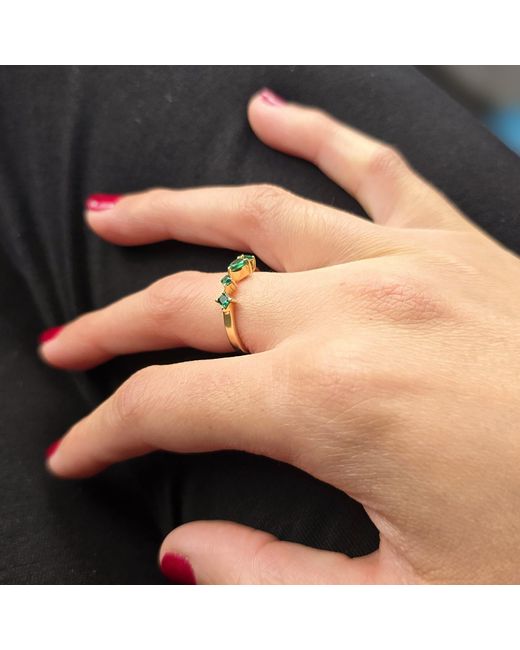Harfi Yellow Minimalist Emerald Gemstone May Birthstone Adjustable Vermeil Ring