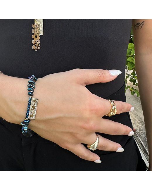 Ebru Jewelry Blue Protection & Luck Hematite Beaded Symbol Bracelet