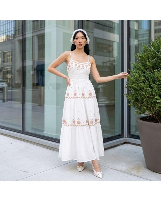 Modenaire White Embroidered Maxi Dress Tiered Form