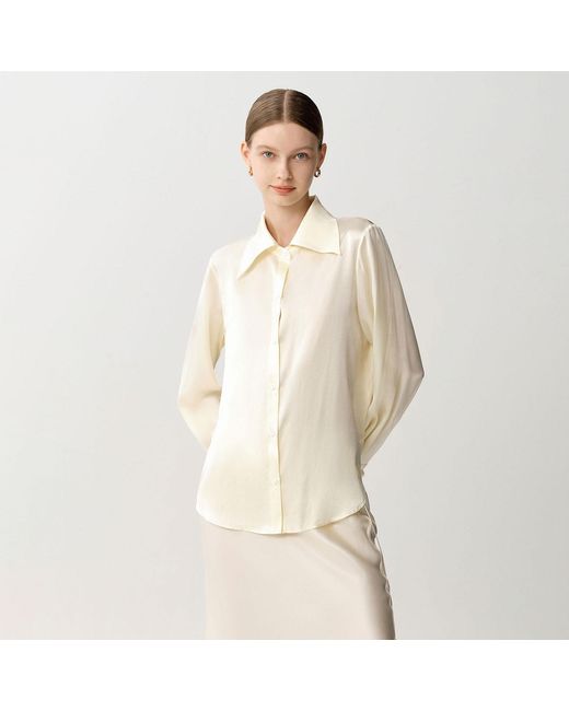 Silkinc Natural Neutrals Wide Collar Champagne Silk Shirt