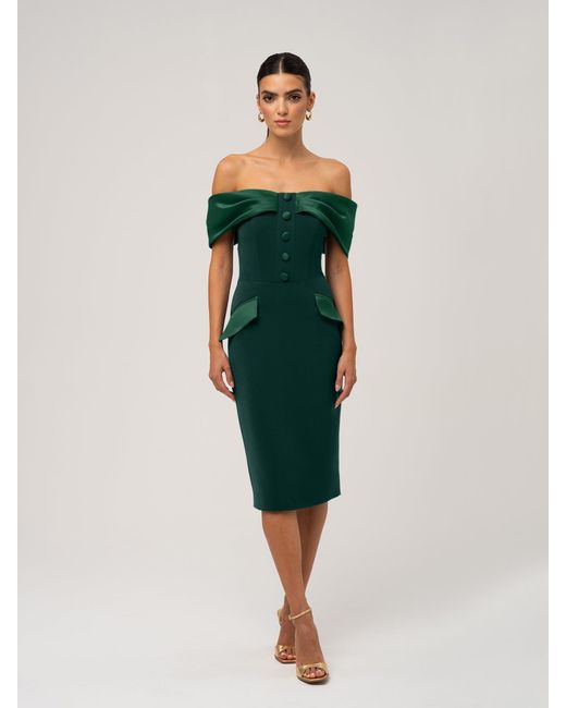 Tia Dorraine Green Steel Confidence Off-Shoulder Midi Dress, Dark