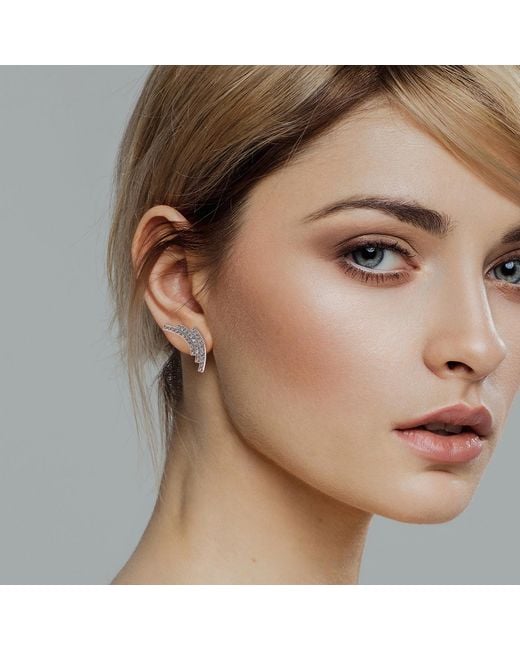 Meulien Metallic Sequenced Triple Arc Earrings With Pave Cz