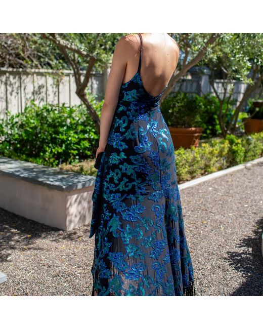Jennafer Grace Blue Absinthia Fringe Faux Wrap Dress