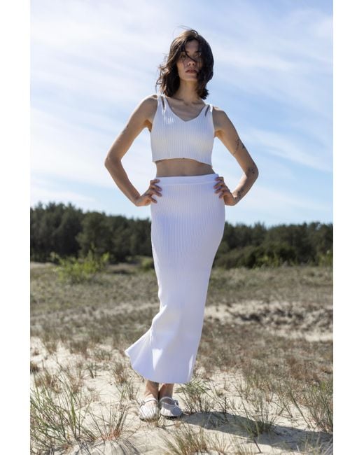 SALANIDA White Madonna Ribbed-Knit Midi Skirt *Reversible