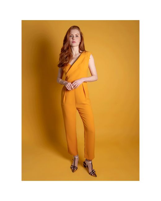 Femponiq Orange Peak Lapel Tailored Jumpsuit
