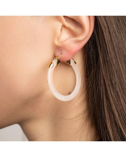 Gold & Honey Metallic Pearl Classic Flat Lucite Birthstone Hoop Earrings