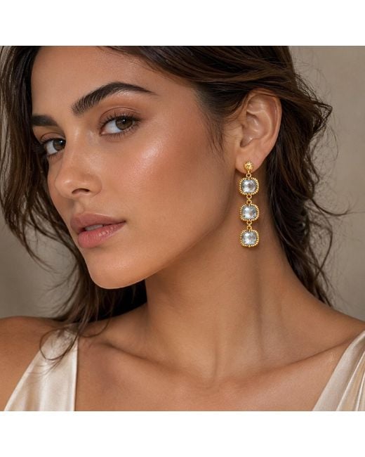 Unaloe Metallic Dangle Earrings Plated – Timeless Elegance With Three Crystal Draft