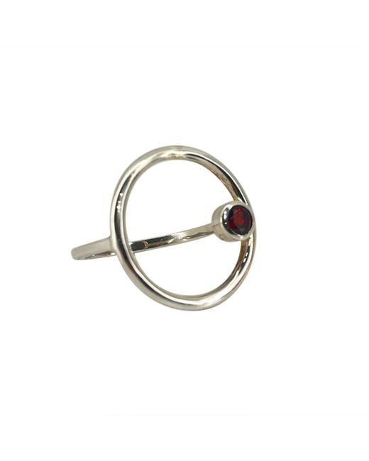 Greyewolfe Metallic Sterling Orbit Ring With Garnet