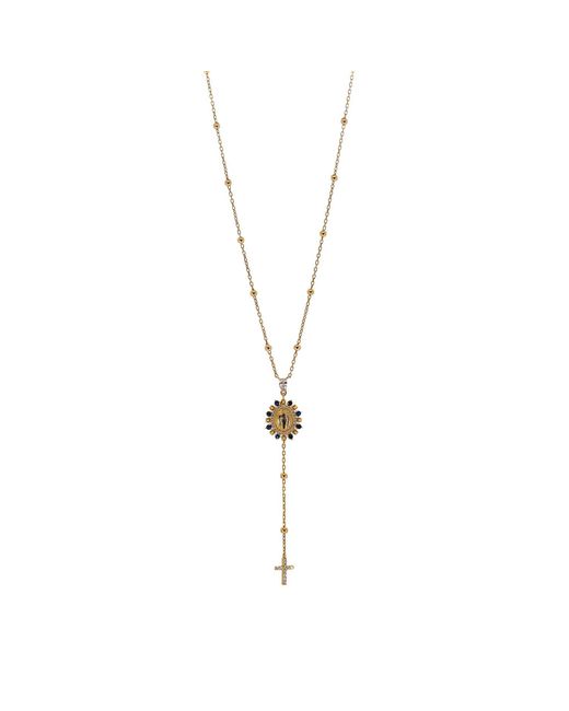 Ebru Jewelry Metallic Sapphire & Diamond Virgin Marry & Cross Pendant Chain Necklace