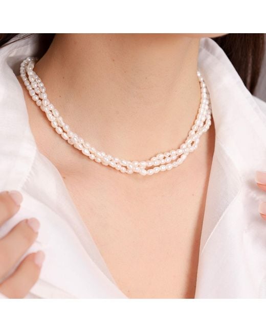 Pearl Code Metallic Three Row Pearl Choker, Bridal Necklace