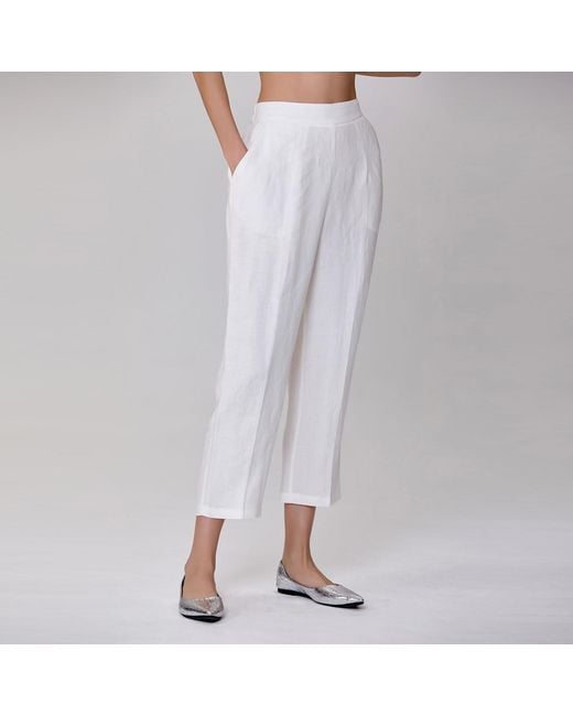 Smart and Joy White Straight Linen Pants