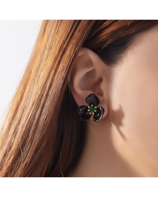 Milou Jewelry Black Petal Flower Earrings