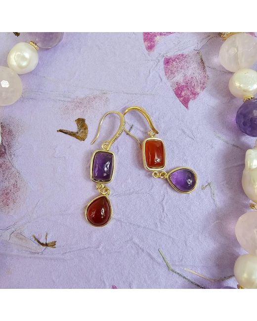 Farra Red Agate And Amethyst Color Matching Dangle Earrings