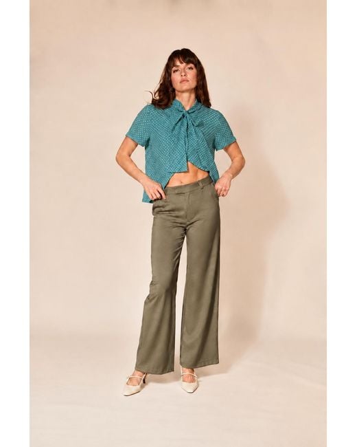 Gunda Hafner Ltd Blue Polka Dot Short Sleeve Bow Shirt