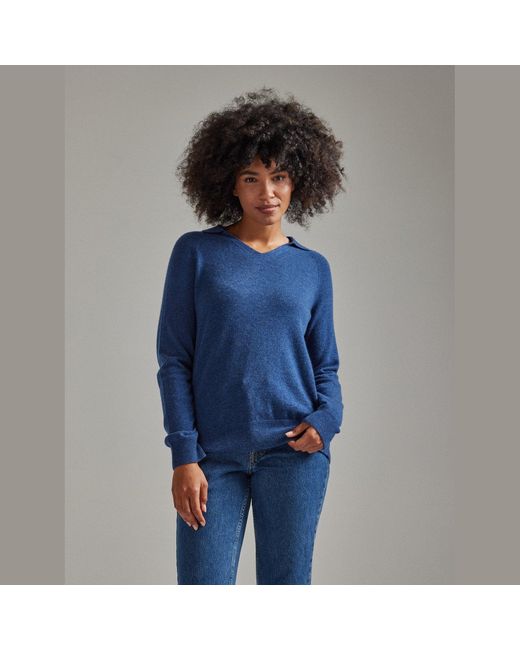 Salts Cashmere Blue Split Neck Polo Sweater