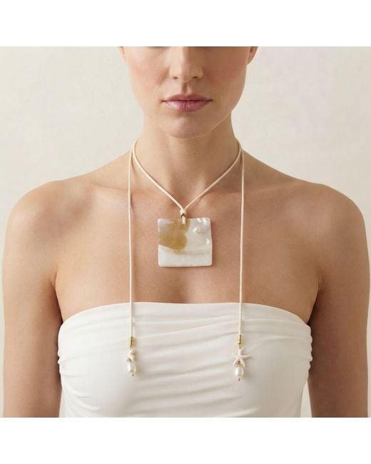 Jaredjamin White Maris Adjustable Shell Pendant Cord Necklace