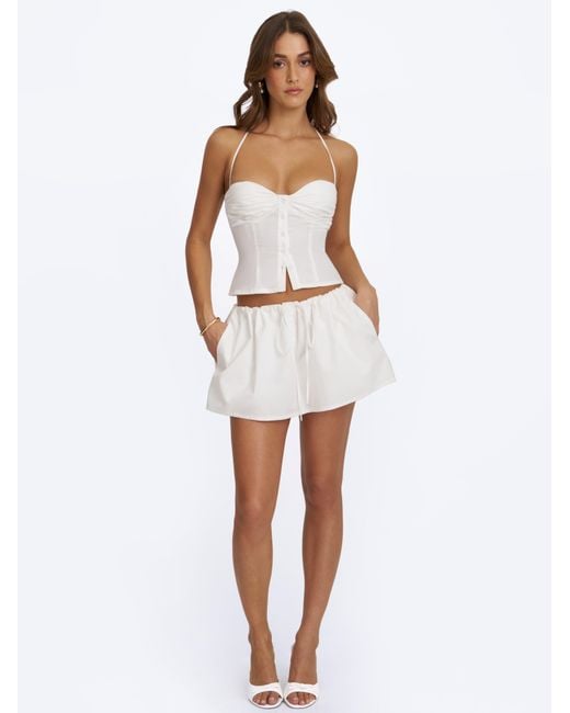 Miss Circle New York White Waverly Cotton Poplin Button-Front Sweetheart Halter Top