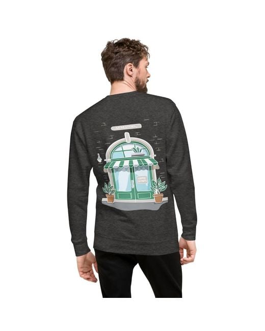 Anchor and Crew Gray Charcoal Heather Gustatory Coffee & Chats Cotton Blend Embroidered Sweatshirt