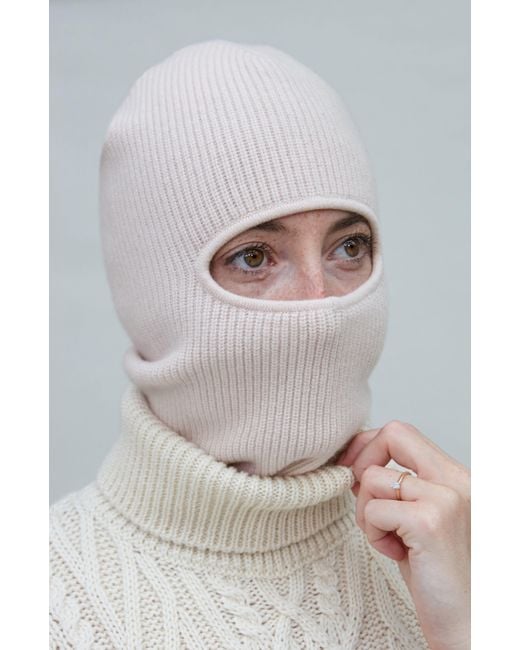 Paul James Knitwear White Neutrals Merino Cashmere Aurelius Fisherman Rib Balaclava