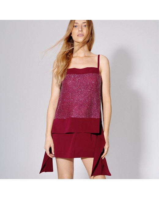 Langner Cherry Silk Embroidered Mini Dress