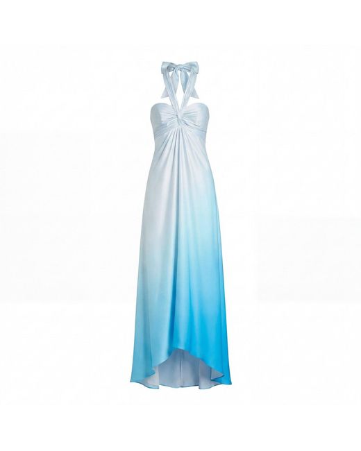 Mac Duggal Blue Charmeuse Tie Halter Neck Ombre Gown