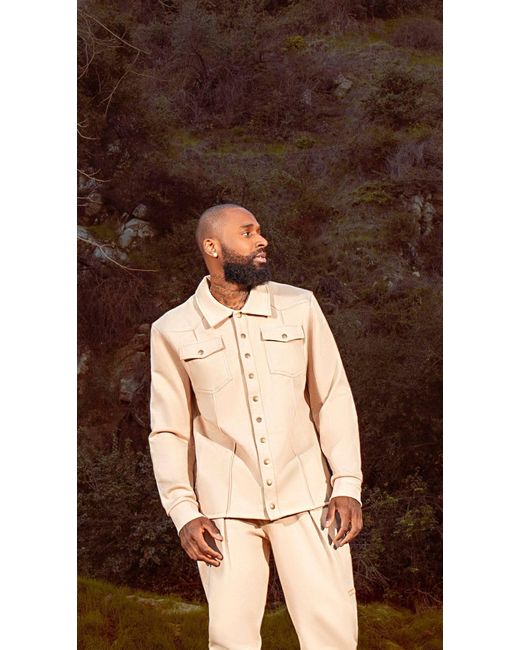 Nice Breed Natural Neutrals Cream Button Up Sweatshirt for men