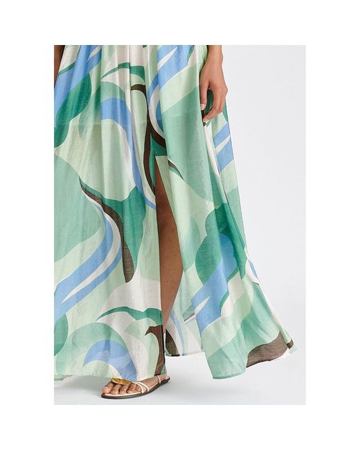 Paisie Green Retro Wave Halter Neck Maxi Dress